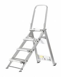 XTEND + CLIMB Step Stool: 4 Steps, 4.9 ft Overall Ht, 375 lb Load Cap, Aluminum, 2.9 ft Standing Ht (MPN WT-4). Key specifications — Brand: XTEND + CLIMB; Color: Silver; Includes: Foldable Handrails.