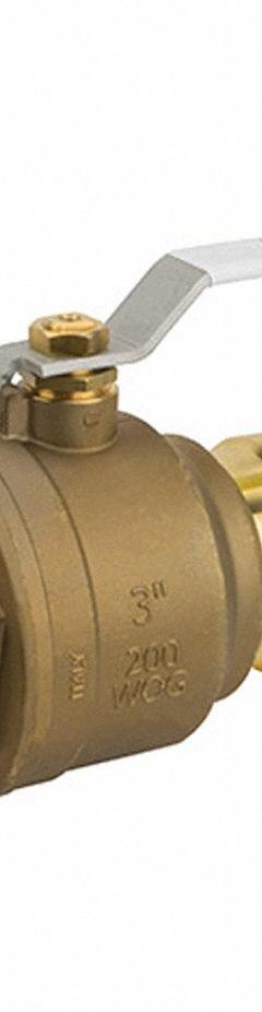 JOMAR VALVE Manual Two-Way Ball Valve: 2 1/2 in, Brass, Straight, Press x Press, Full Port Ball Port (MPN 100-209XLCG). Key specifications — Brand: JOMAR VALVE; Handle: Locking Lever.