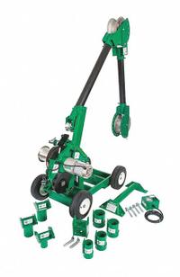 GREENLEE Cable Puller: Floor Mount/Wheeled, 6,500 lbf Max Force, 17 fpm Max Speed, 8 ft Boom Lg (MPN 6005). Key specifications — attr534121: Wheeled; attr534134: 120V AC; attr531753: GREENLEE.