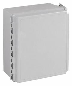 HOFFMAN Enclosure: Fiberglass, 10 in x 8 in x 6 in, NEMA 12/13/4/4X, Solid Cover, Hinged, Wall (MPN A1086CHQRFG). Key specifications — Brand: HOFFMAN; Closure Method: Quick Release Latch; Enclosure Material: Fiberglass; Knockouts: Not Included.
