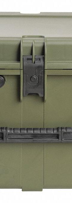 SKB Protective Case: 21 in x 30 in x 18 in Inside, No Foam, Green, 2 Wheels, 29 lb Wt, IP67, Latches (MPN 3I-3021-18ME). Key specifications — Handle Style: Folding; Brand: SKB; Case Closure Type: Latches.