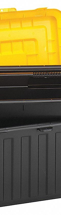 DURABILT Attached Lid Tote: 32.2 gal, 23 5/8 in x 19 in x 14 5/8 in, Black Body, Yellow Lid, Plastic (MPN 0441GRBKYL.02). Key specifications — Material: Plastic; Brand: DURABILT.