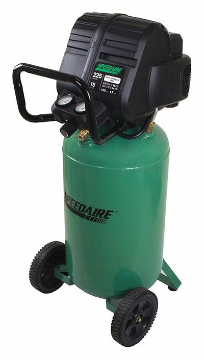 SPEEDAIRE Portable Air Compressor: Oil Free, 15 gal, Vertical, 1.7 hp, 5.1 cfm @ 90 psi - Wheeled Portable Electric Air Compressors