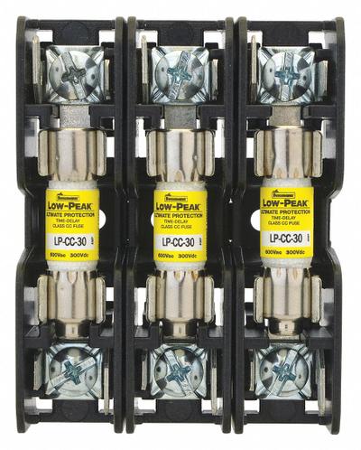 BUSSMANN Fuse Block: Open Block Design, 3 Pole, 600 V AC, Box Lug - Fuse Blocks for UL Class CC Fuses