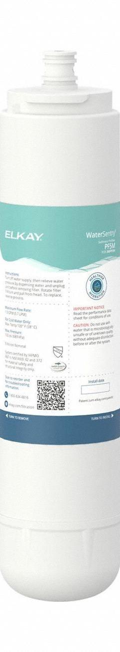 ELKAY Pre-Filter: 5 micron, 1.5 gpm, 13 1/4 in Overall Ht (MPN PF5M). Key specifications — Brand: ELKAY; Filter Media: Carbon; Reduces: Sediment.