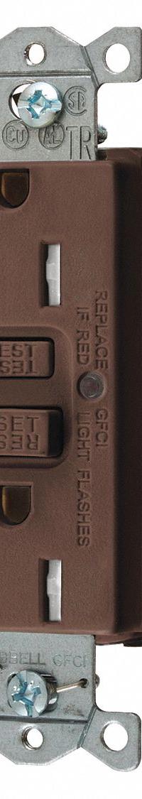HUBBELL GFCI Receptacle: Decorator Duplex, 5-15, Brown, GFCI, 125V AC, 15 A, 2 Pole / 3 Wire (MPN SNAPGFTW15)