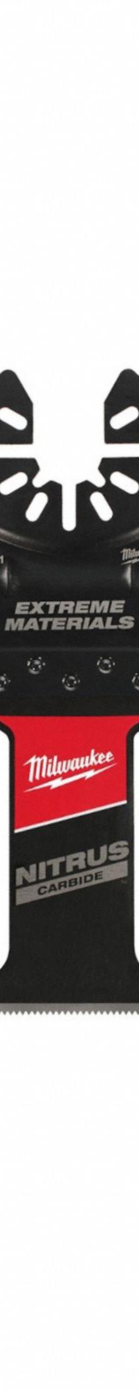 MILWAUKEE Oscillating Tool Blade: 1 3/8 in Blade Wd, 4 3/16 in Overall Lg, Straight Cutting, Carbide (MPN 49-25-1575). Key specifications — attr1097473: Nail-Embedded Wood; attr1097476: MILWAUKEE; attr1097456: Straight Cutting.