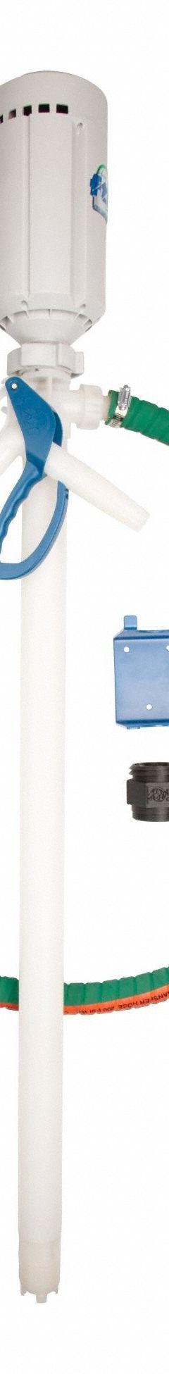 FINISH THOMPSON Electric Drum Pump: Pump with Hose & Nozzle, 1 hp HP, 115 V AC, 40 gpm, PVDF, PVDF (MPN PFV-48 & M3TV Kit). Key specifications — Brand: FINISH THOMPSON; Suction Tube Material: PVDF.