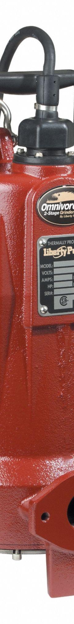LIBERTY PUMPS Omnivore Grinder Pump: Horizontal, Single Phase, 2 hp, 208/230V AC, Cast Iron, Plug (MPN LSGX202A-5-Y). Key specifications — Rated Voltage: 208/230V AC; Discharge Orientation: Horizontal; Hazardous Location Class: Not Rated; Volute Material: Cast Iron; Brand: LIBERTY PUMPS; Switch: Integral Tether Float.
