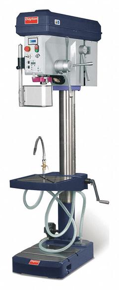 DAYTON Floor Drill Press: Belt Drive, Variable Speed, 75 RPM – 4,000 RPM, 230V AC /Single-Phase (MPN 53UH06). Key specifications — attr22849: 75 to 4000 RPM; attr22858: 230V AC; attr73523: Boring; attr22856: Belt; attr73570: Single-Phase; attr22850: 11 in; attr22846: 3 hp; attr22840: 10 A.