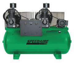 SPEEDAIRE Electric Air Compressor: 7.5 hp, 2 Stage, Horizontal, 120 gal, 50.2 cfm, 175 psi (MPN 35WC62). Key specifications — attr48430: SPEEDAIRE; attr48445: 60 Hz; attr48448: Oil Sight Glass; attr48450: 208-230V AC; attr48474: Single; attr48487: Horizontal.