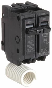 GE Miniature Circuit Breaker: THQL, 30 A, 120/240V AC, Single Phase, 10kA at 120/240V AC, 2 Poles (MPN THQL21WY30). Key specifications — Amps: 30 A; AC Voltage Rating: 120/240V AC; Phase: Single; Max. AIR Rating: 10kA at 120/240V AC; For Use With: Power Mark Gold Load Centers and AQ Lighting Panels.