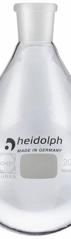 HEIDOLPH Rotary Evaporator Glassware: 2,000 mL, Colorless, Round, 24/40 Compatible with Stopper Size (MPN 036302370). Key specifications — Shape: Round; Body Color: Colorless; Brand: HEIDOLPH; Compatible with Stopper Size: 24/40.
