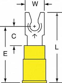 3M Fork Terminals: Yellow, Vinyl, #6 Stud Size, 12 AWG – 10 AWG Wire Range, Locking Fork, 1,000 V (MPN MVU10-6FLK). Key specifications — Barrel Style: Funnel; Manufacturer Part Number: MVU10-6FLK; Brand: 3M; Series: TH.