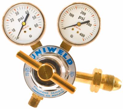 UNIWELD Stage Regulator: Single Stage, CGA 510 Inlet, 9/16"-18 M LH Outlet - Fuel Gas Regulators