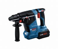 BOSCH Cordless Rotary Hammer: L-Shape, 18V DC, SDS-Plus, 2 5/8 in max, 8.0 Ah, 1.8 ft-lb, 4,350 bpm (MPN GBH18V-24CK24). Key specifications — attr113828: 1.8 ft-lb; attr113858: 18V DC; attr113796: BOSCH; attr113851: 1 in; attr113808: 0 bpm to 4,350 bpm; attr113803: Yes; attr113838: Rotate Only; attr113809: Yes.