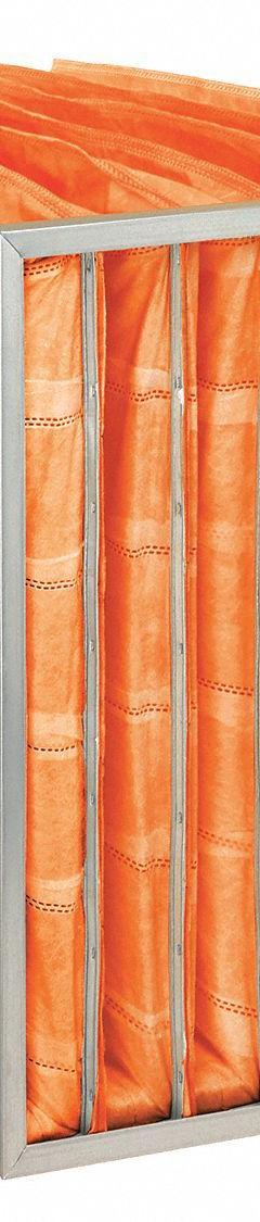 GRAINGER Pocket Air Filter: 24 in x 20 in x 29 in, MERV 11, Orange, Fiberglass, 7 Pockets (MPN 5E859). Key specifications — Display Sell UOM: EA; Brand: GRAINGER; Media Material: Fiberglass; Performance Rating: MERV 11.