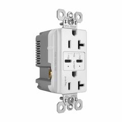 USB Receptacle: Decorator Duplex, 5-15R, 2 USB Ports, USB Type C, White, 125V AC, 20 A (MPN TR20USBPDW). Key specifications — Brand: PASS & SEYMOUR.