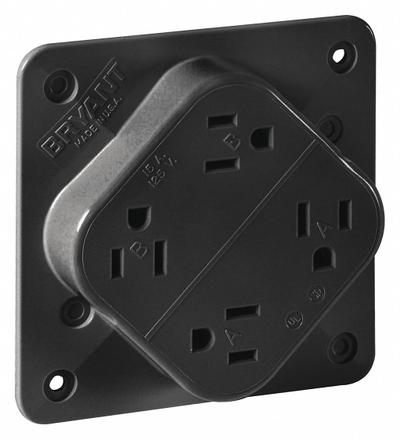 BRYANT Receptacle: Quad, 5-15, Black, 125V AC, 15 A, 2 Pole / 3 Wire (MPN 1254BLK) - General Purpose Receptacles