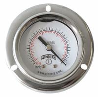 WINTERS Panel-Mount Pressure Gauge: Front Flange, 0 psi to 200 psi, 2 in Dial, 1/8 in NPT Male, PFQ (MPN PFQ2439-DRY-2FF). Key specifications — Accuracy: ±2.5%; Brand: WINTERS; Vibration Resistance Properties: Field-Fillable; Gauge Wetted Parts: Brass / Bronze.