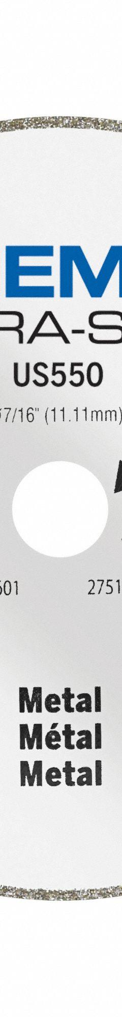 DREMEL Diamond Saw Blade: Metal, 4 in Blade Dia., 7/16 in Arbor Size, Dry, For Ultra-Saw, Best (MPN US550-01). Key specifications — attr1097734: Dry; attr1097738: Ultra-Saw; attr1097751: DREMEL.