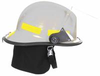 FIRE-DEX Fire Helmet: White, Fiberglass, Modern Rear Brim, Chin Strap, 6 pt Ratchet (MPN 911H711). Key specifications — Color: White; Chin Strap: Yes; Brand: FIRE-DEX; Shell Material: Fiberglass; Style: Modern Rear Brim; Suspension: 6 pt Ratchet.