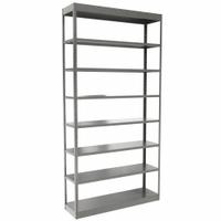 HALLOWELL Metal Shelving: Standalone, Heavy-Duty, 48 in x 12 in, 84 in Overall Ht, 8 Shelves (MPN DT5713-12HG). Key specifications — Frame Material: Steel; Shelving Material: Steel; Assembled: Unassembled; Color: Gray; Brand: HALLOWELL.