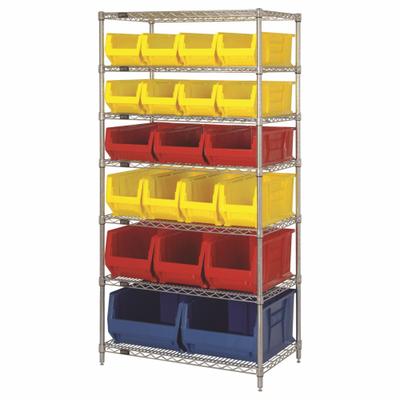 QUANTUM STORAGE SYSTEMS Shelving Unit: 36 in x 24 in x 74 in, 1 Sided, 20 Bins, Red - Wire Stationary Bin Shelving with Closed-Front Bins