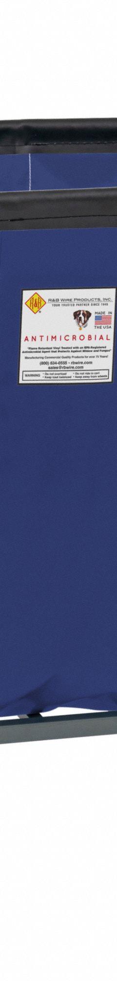 R&B WIRE PRODUCTS INC. Basket Truck: 25 cu ft, 800 lb, 48 in L x 32 1/2 in W x 33 1/4 in H, Steel (MPN 420SOC/ANTI/NVY). Key specifications — Brand: R&B WIRE PRODUCTS INC.; Liner Color: Navy Blue; Caster/Wheel Configuration: (4) Swivel; Assembled/Unassembled: Assembled.