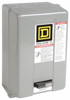 SQUARE D Magnetic Motor Starter: Non-Reversing, 3 Poles, NEMA Size 00, 9 A, 208V AC Coil (MPN 8536SAG12V08). Key specifications — Brand: SQUARE D; Coil Voltage: 208V AC; Phase: Three; Operator: None; Terminal Connection Type: Screw Clamp Terminals; Includes Pilot Light: No; Operator Controls: None; Auxiliary Contacts Included: No Auxiliary Contacts Included.