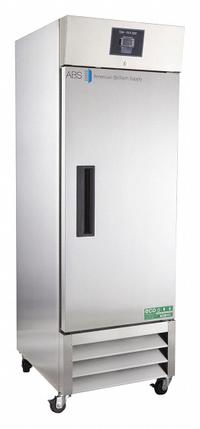 AMERICAN BIOTECH SUPPLY Lab Refrigerator: 23 cu ft, Upright, 1°C to 10°C, 34 7/8 in Overall Dp, Temp (MPN ABT-HC-SSP-23). Key specifications — Door Opening Style: Right; Color: Silver; Alarm Type: Temperature; Manufacturer Part Number: ABT-HC-SSP-23; Brand: AMERICAN BIOTECH SUPPLY; Product Type: Lab Refrigerator; Door Type: Swing Solid; Refrigerant Type: R-290.