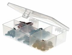 PLANO MOLDING Compartment Box: 4 5/8 in x 2 7/8 in x 1 in, Clear, 6 Compartments, 0 Adj Dividers (MPN 344860). Key specifications — ESD Conductive: Not Electrostatic Discharge Conductive; Color: Clear; Compartment WxD: 2-13/16 in x 1 in; Brand: PLANO MOLDING; Material: Plastic.