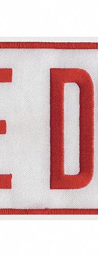 HEROS PRIDE Embroidered Patch: Fire Dept., 11 in x 4 in, Red/White, Plastic, Sew-On, Back (MPN 10060). Key specifications — attr1074238: Sew-On; attr188498: 11 in x 4 in; attr188499: Red; attr188500: Plastic; attr188503: Fire Dept.; attr193746: HEROS PRIDE.