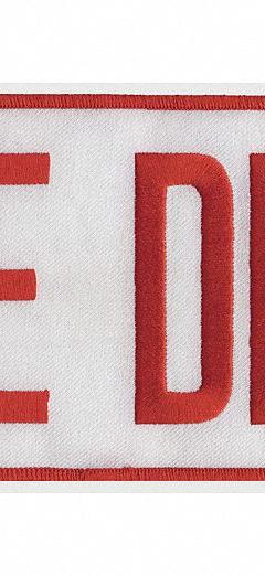 HEROS PRIDE Embroidered Patch: Fire Dept., 11 in x 4 in, Red/White, Plastic, Sew-On, Back (MPN 10060). Key specifications — attr1074238: Sew-On; attr188498: 11 in x 4 in; attr188499: Red; attr188500: Plastic; attr188503: Fire Dept.; attr193746: HEROS PRIDE.