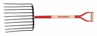 RAZOR-BACK Ensilage Fork: Steel Head, D-Grip Handle Type, Wood Handle, 30 in Handle Lg (MPN 76125GR). Key specifications — Brand: RAZOR-BACK; Head Material: Steel.