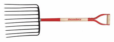RAZOR-BACK Ensilage Fork: Steel Head, D-Grip Handle Type, Wood Handle - Agricultural & Garden Forks & Hooks