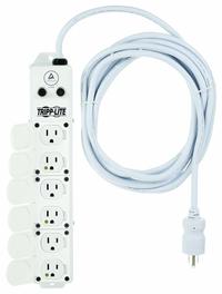 TRIPP LITE Outlet Strip: 6 Outlets, 15 ft Cord Lg, 15 A Current, UL 1363A, White, 5-15P, 1 1/2 in Wd (MPN PS-615-HG-OEM). Key specifications — Brand: TRIPP LITE; Mounting Style: Keyhole.
