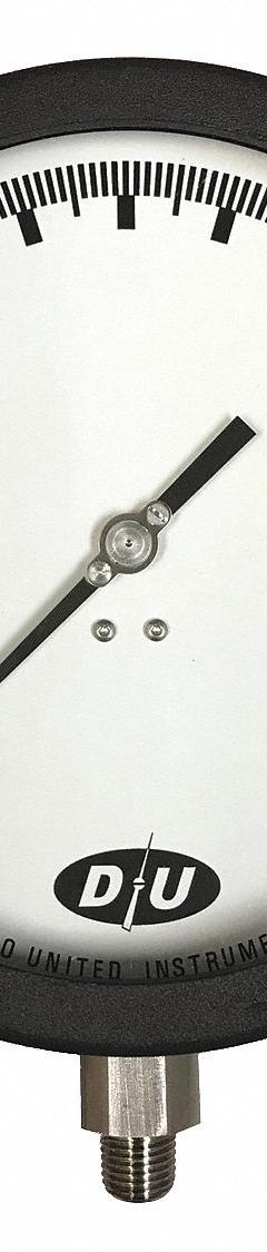 DURO Industrial Pressure Gauge: Back Flange, 0 psi to 300 psi, 6 in Dial, 1/4 in NPT Male, Bottom, 4 (MPN 6.2020813E7). Key specifications — Accuracy: ±0.5%; Brand: DURO; Vibration Resistance Properties: None; Gauge Wetted Parts: Stainless Steel.