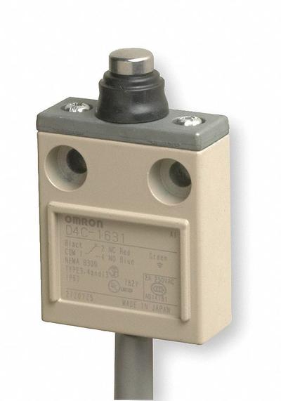 OMRON Plunger Limit Switch: Plunger Actuator, Momentary, 0.39 in Roller Dia, Metallic - Top-Mount Plunger Limit Switches