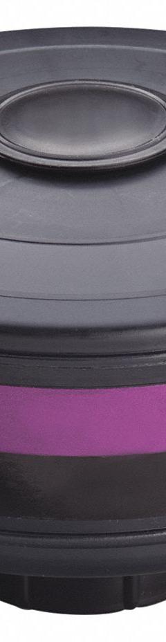 3M Gas Mask Canister: Black/Magenta Color, Threaded, NIOSH, 450-02-11R06, 6 PK. Key specifications — NIOSH Rating: Chloroacetophenone (CN); Color Code: Black; Respirator Connection Type: Threaded; Compatible with Brand and Series: 3M 7800 Series; Manufacturer Part Number: 450-02-11R06.