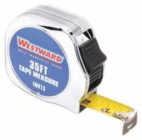 WESTWARD Tape Measure: Nonmagnetic Single Hook Tip, 30 ft, Chromed Plastic, Silver (MPN 1MKT2). Key specifications — attr935324: WESTWARD; attr942259: Silver; attr935328: 1/16 in; attr935329: Feet; attr935337: SAE; attr936607: Manual Lock; attr972446: Inch; attr979969: Nonmagnetic Single Hook.
