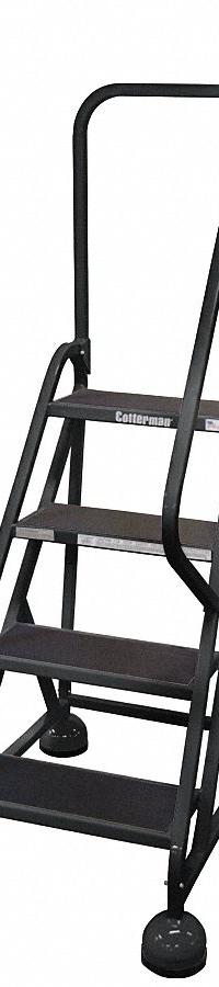 COTTERMAN Rolling Ladder: 3 ft Platform Ht, Partially Assembled, Steel, Wt-Actuated Auto-Lock (MPN ST-403 A2 C7 P5). Key specifications — Includes Handrails: Handrails Included; Material: Steel; Brand: COTTERMAN; Color: Black.