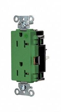 HUBBELL Receptacle: Hospital Grade, Decorator Duplex, 5-20R, Green, 125V AC, 20 A, 2 Pole / 3 Wire (MPN HBL2182STGN)