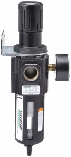SPEEDAIRE Filter-Regulator: Std Duty Series, 3/4 in NPT, 212 cfm, 40 micron, 5 psi to 150 psi, 4ZL02. Key specifications — attr109419: SPEEDAIRE; attr109429: Aluminum; attr109463: Yes; attr109467: Rubber; attr109468: Standard Duty.