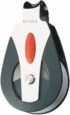 RONSTAN Pulley Block: Fixed, Pulling, 880 lb Working Load Limit, 7/16 in Compatible Rope Dia, Sleeve (MPN RF41101). Key specifications — Product Type: Pulley Block; Brand: RONSTAN; Compatible Rope Type: Fibrous Rope; Pulley Type: Fixed; Attachment Type: Fixed Eye; Operation: Pulling; Bearing Type: Sleeve; Finish: Plain.