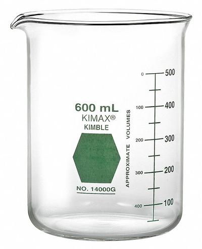 KIMBLE Colorware Beaker: 400 mL, 13.53 fl oz, A, Low Form, Type I, Green - Color Coded Low Form Glass Beakers