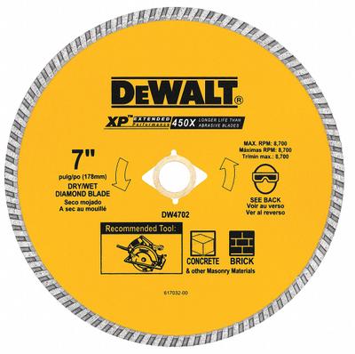 DEWALT Diamond Saw Blade: Masonry, 7 in Blade Dia., 5/8 in Arbor Size, Wet/Dry - Concrete & Asphalt-Cutting Blades