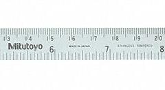 MITUTOYO Semi-Flexible Rule: 182-305, 12 in / 300 mm, 0.05 in Thick, 0.5 mm/1/64 in, Chrome, Black. Key specifications — attr939978: 1/64 in; attr934745: MITUTOYO; attr944504: Inside Read; attr944509: Chrome; attr939993: Decimal; attr986193: Etched.