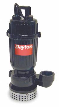 DAYTON Submersible Sump Pump: 1/3 hp, 120V AC, 46 gpm Flow Rate @ 10' of Head, 1 1/2 in FNPT, 3.8 A (MPN 1XHV6). Key specifications — Rated Voltage: 120V AC; Brand: DAYTON; Switch: Not Included.