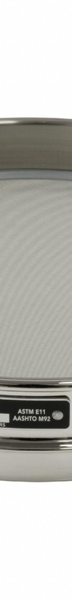 HUMBOLDT Standard Stainless Steel Cloth Test Sieve: Stainless Steel, 8 in Outside Dia, 1 in Ht (MPN 5FWT8). Key specifications — Screen Material: Stainless Steel; Brand: HUMBOLDT; Frame Material: Stainless Steel; Standards: AASHTO M92; US Standard Screen Size: #80.